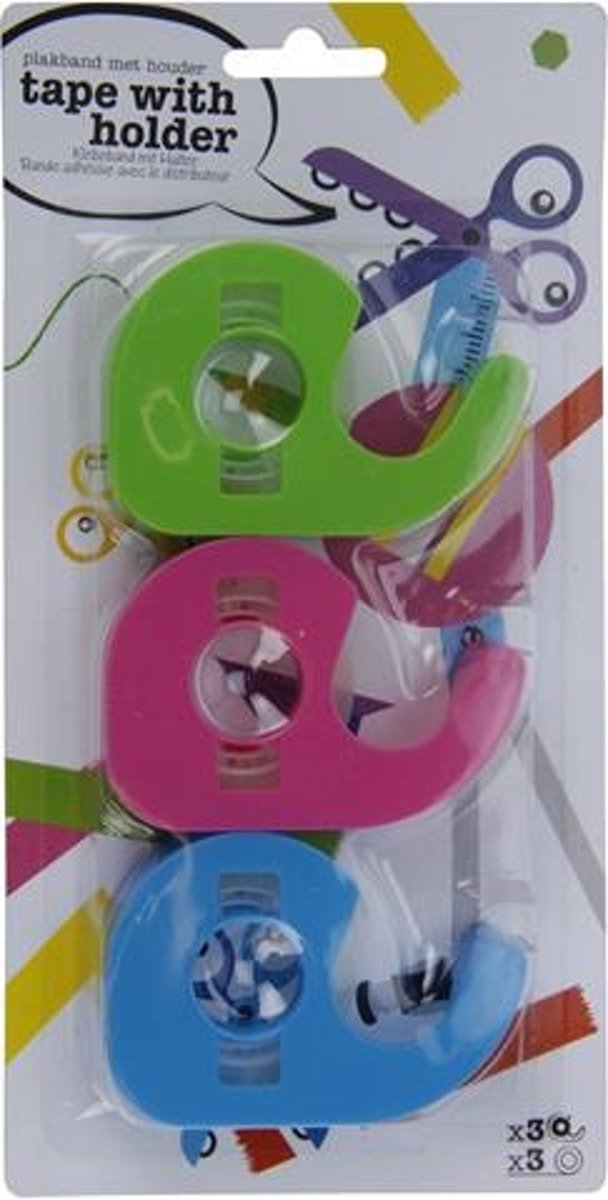 Lagere school baai aantrekkelijk Set van 3 gekleurde plakbandhouders met tape - Groen, Roze en Blauw