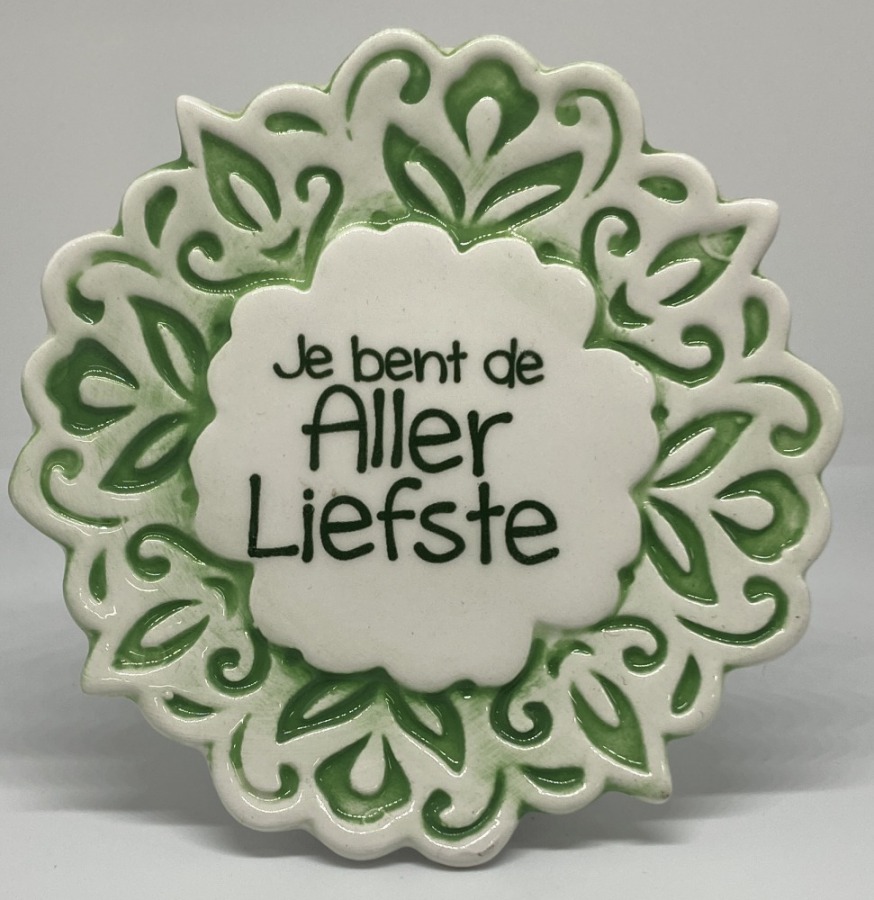 Tegelmagneet met leuke spreuk - Je bent de Allerliefste - Groen bij debadeend.nl