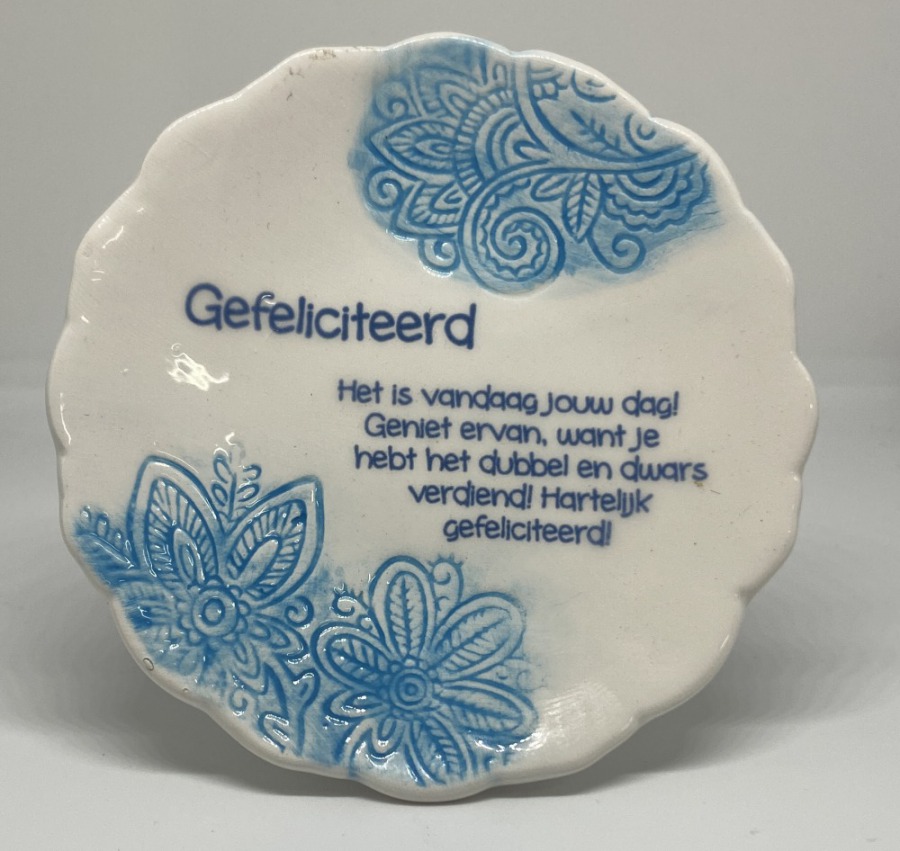 Tegelmagneet met leuke spreuk - Gefeliciteerd - Blauw bij debadeend.nl
