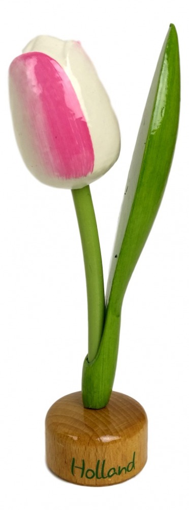 Houten Tulp op Voet - 19 cm - Wit , Roze bij debadeend.nl