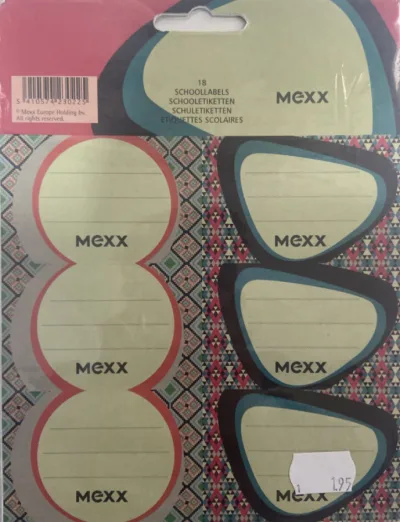 Schooletiketten Mexx Colors - 18 etiketten (3 vellen, 6 labels per vel) bij debadeend.nl