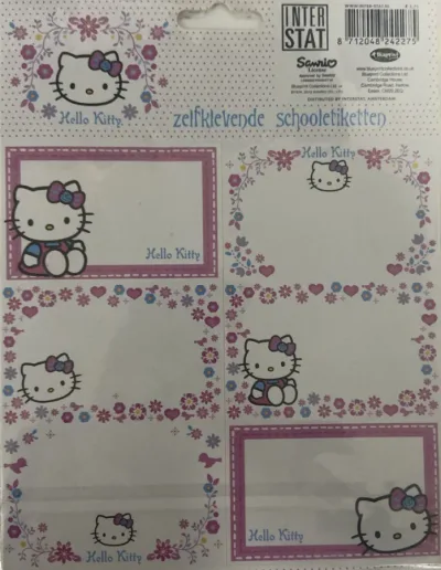 Schooletiketten Hello Kitty - 18 etiketten (3 vellen, 6 labels per vel)
