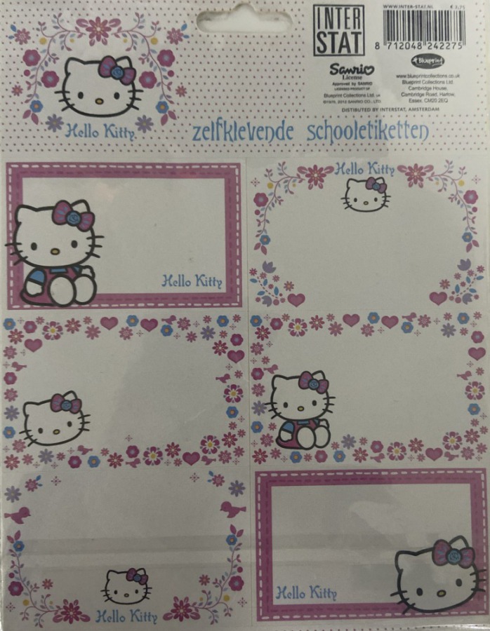 Schooletiketten Hello Kitty - 18 etiketten (3 vellen, 6 labels per vel) bij debadeend.nl