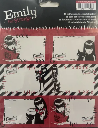 Schooletiketten Emily the Strange - 18 etiketten (3 vellen, 6 labels per vel) bij debadeend.nl