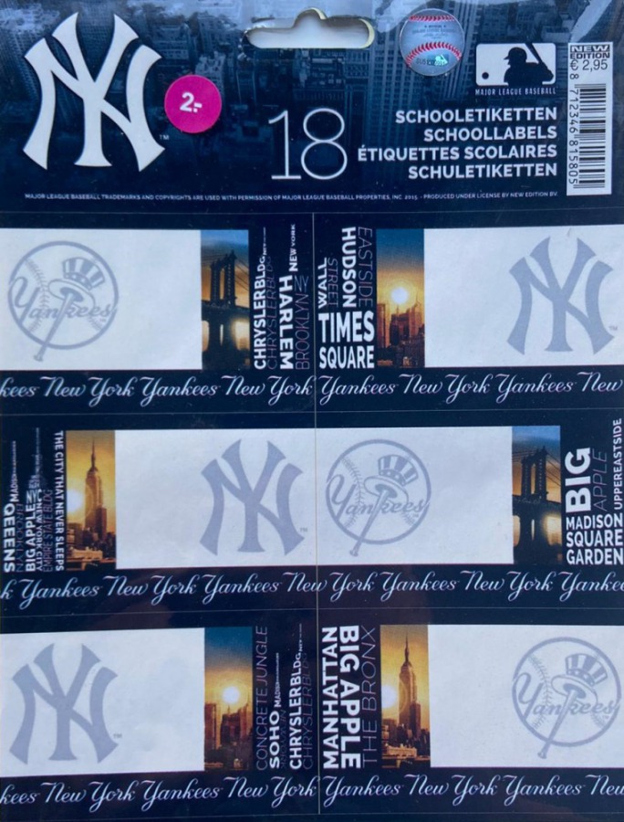 Schooletiketten - New York Yankees - 18 etiketten (3 vellen, 6 labels per vel) bij debadeend.nl