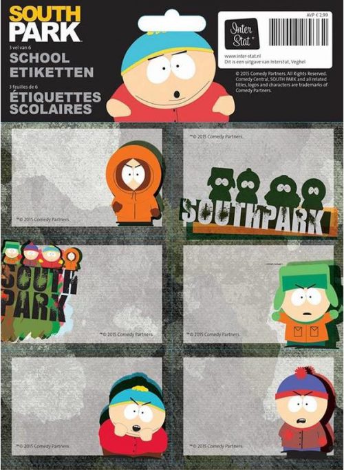 Schooletiketten - South Park: Dude I hate my Family - 18 etiketten (3 vellen, 6 labels per vel) bij debadeend.nl