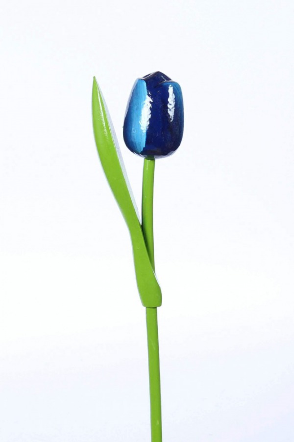 Houten Tulp - 30 cm - Blauw bij debadeend.nl