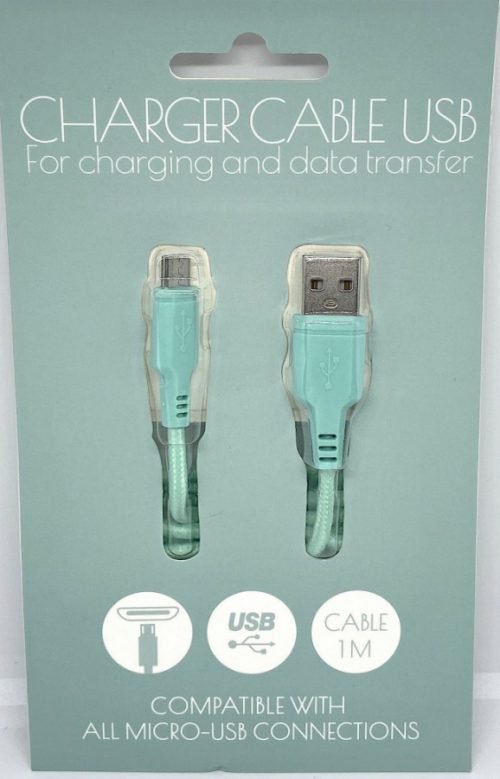 Micro USB kabel - Laad en Data - 1 meter - Mintgroen bij debadeend.nl