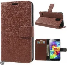 Telefoonhoesje Wallet Bookcase Bruin voor Samsung Galaxy S5 bij debadeend.nl