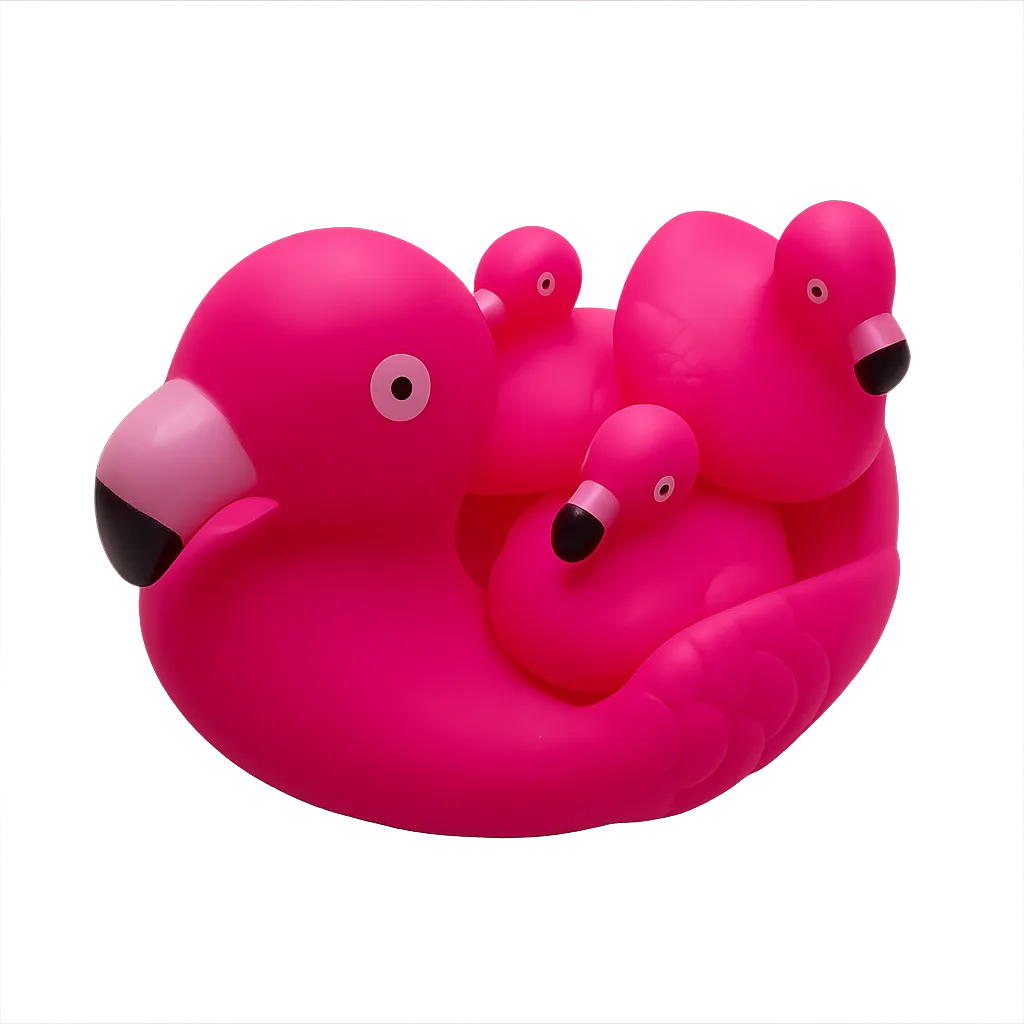 Badeend Familie Set - Roze Flamingo met 3 Mini Kuikentjes Badeend Familie Set - Roze Flamingo met 3 Mini Kuikentjes